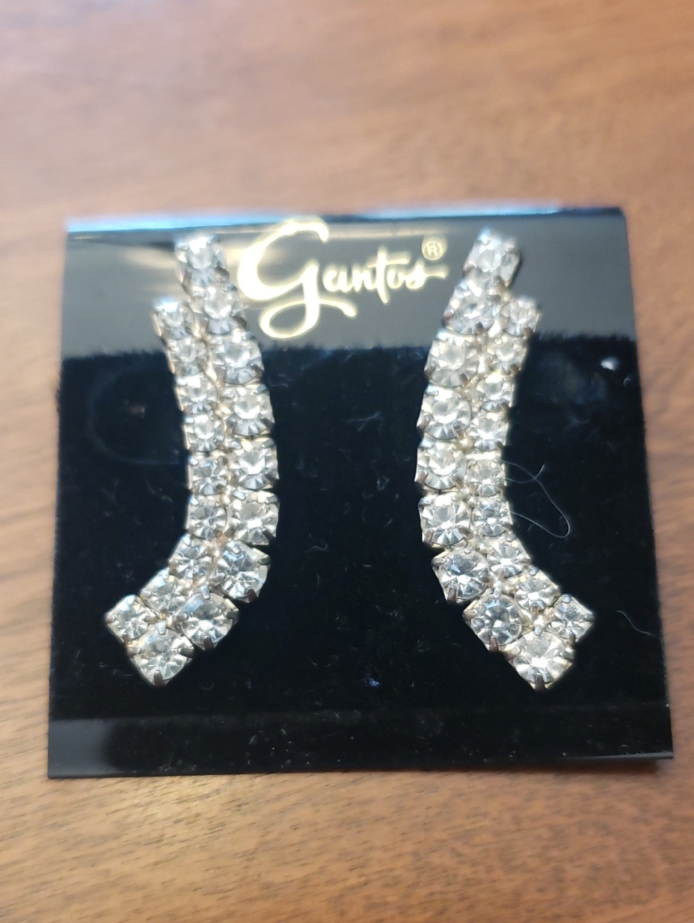 Vtg Gantos Silver Rhinestone Earrings - Sparkling Curved Studs